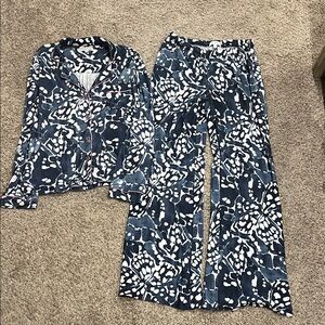 PJ Salvage Navy & White Floral-Print Wide-Leg Pants